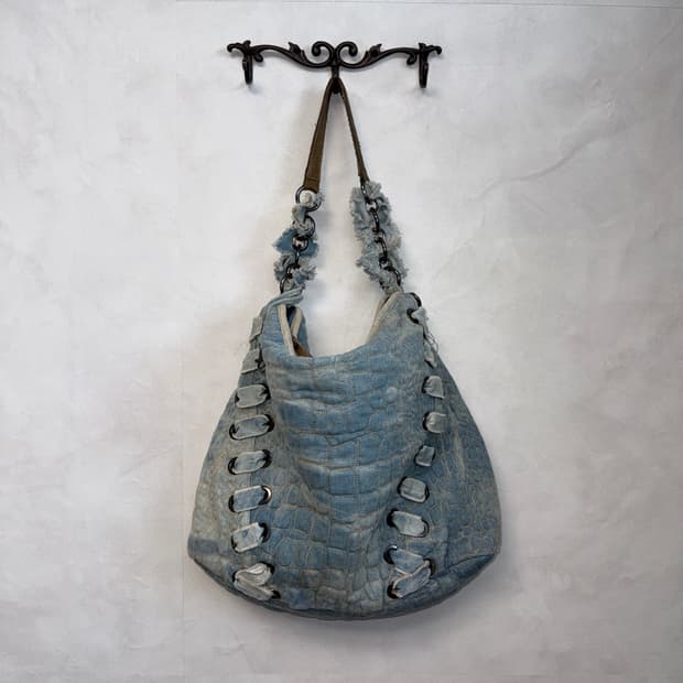 Grunge denim python laceup big 쇼퍼백