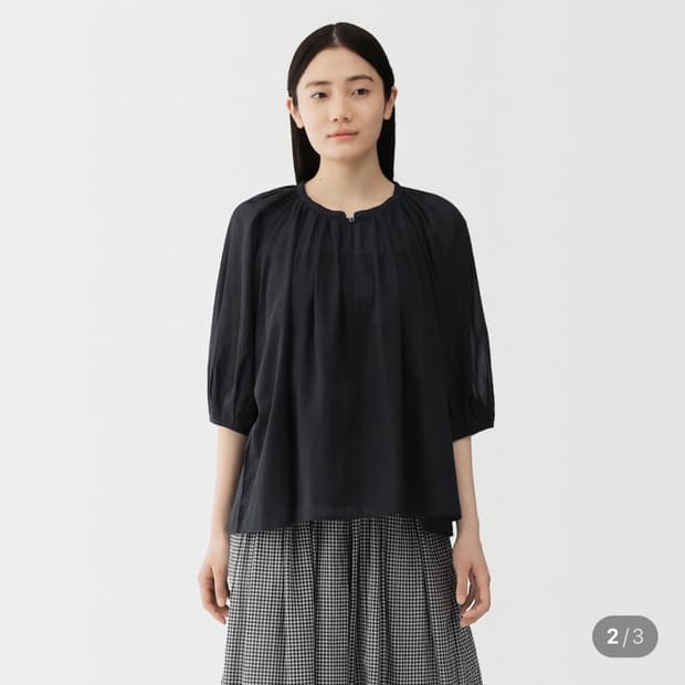 무인양품 무지 강연 코튼 시어 반소매 블라우스 블랙