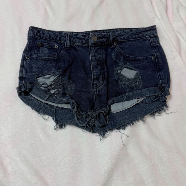 청 데님 데미지 숏팬츠 반바지 오네 갸루 펑크 고스 와투케 빈티지