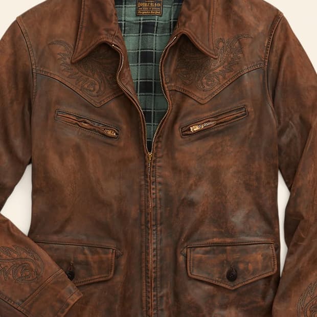 RRL 임브로이드 웨스턴 가죽 자켓 