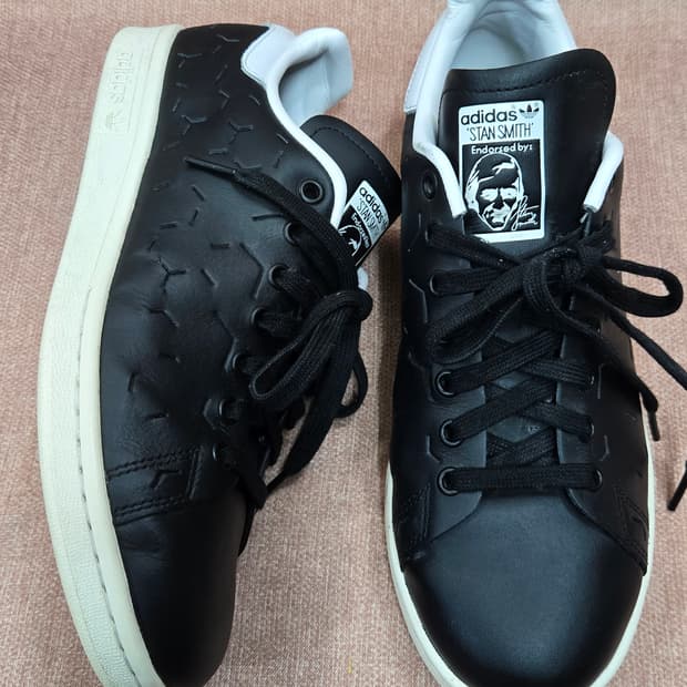 아디다스 270mm-  스탠스미스 블랙레더 스니커즈  운동화 