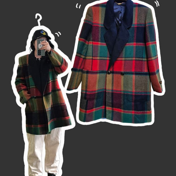 St.Almeida 핸드메이드 컬러믹스체크 램스울 반코트