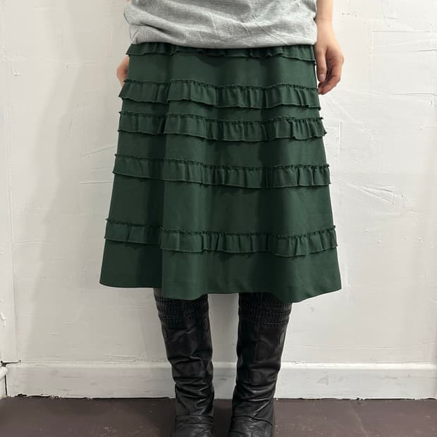 dolldoll green frill detail midi skirt