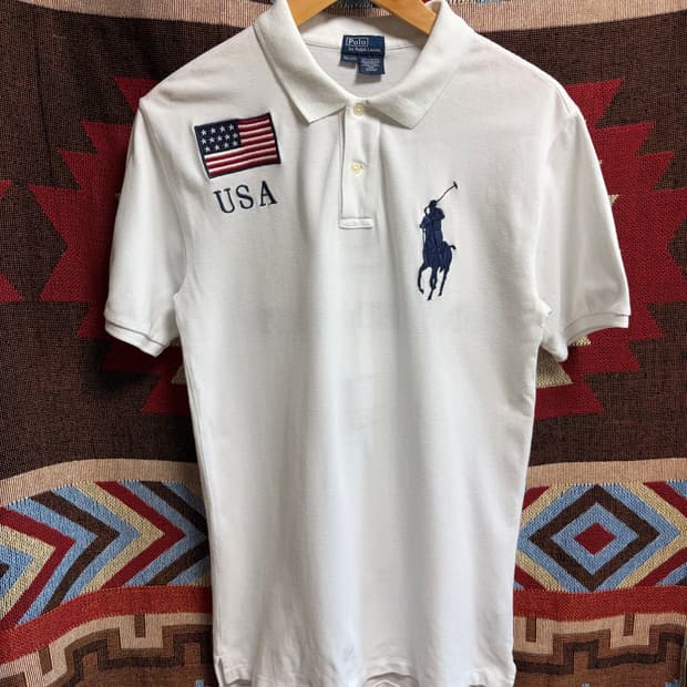 M) 폴로 랄프로렌 치프키프 USA 성조기 빅포니 반팔 카라티 화이트