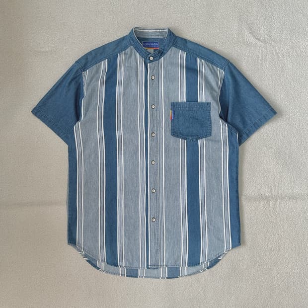 LAWMAN 스트라이프 데님 반팔 셔츠