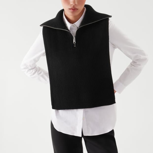 cos 코스 오픈 사이드 하프지퍼 베스트 조끼 유니섹스 블랙