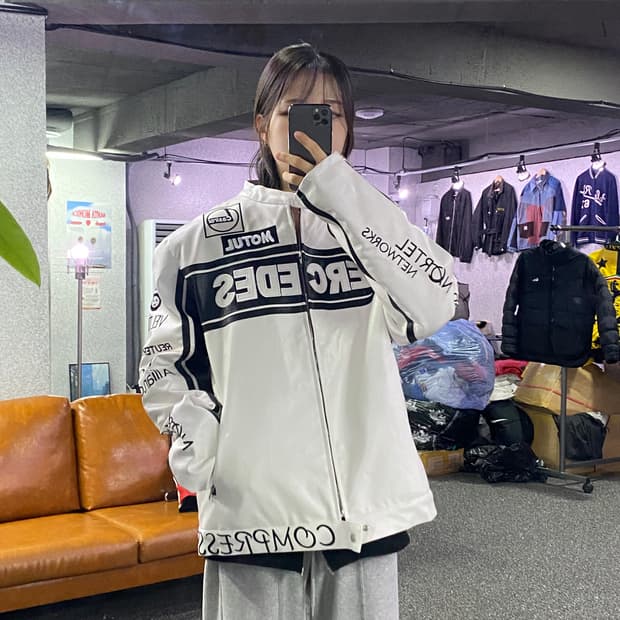 메르세데스 벤츠 빅로고 배색 레이싱 레더자켓 B3262