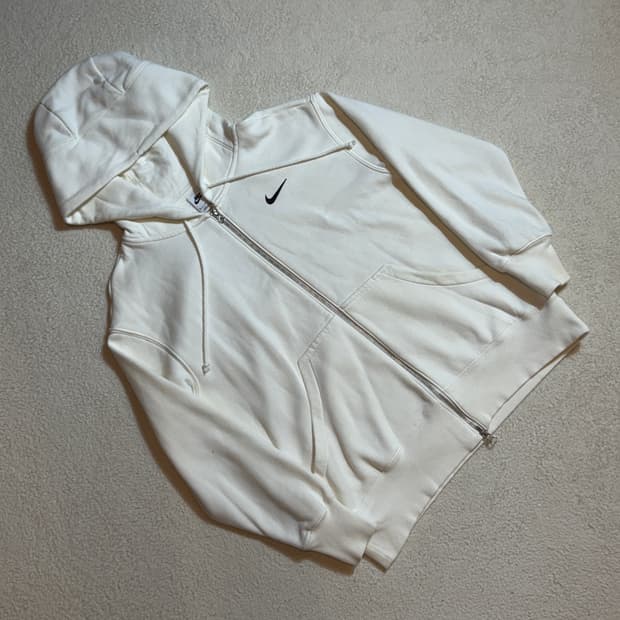 나이키 기모 화이트 후드집업