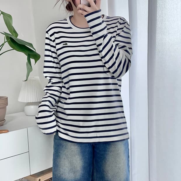 [정품] 라코스테 배색 단가라 긴팔티 [ M ]