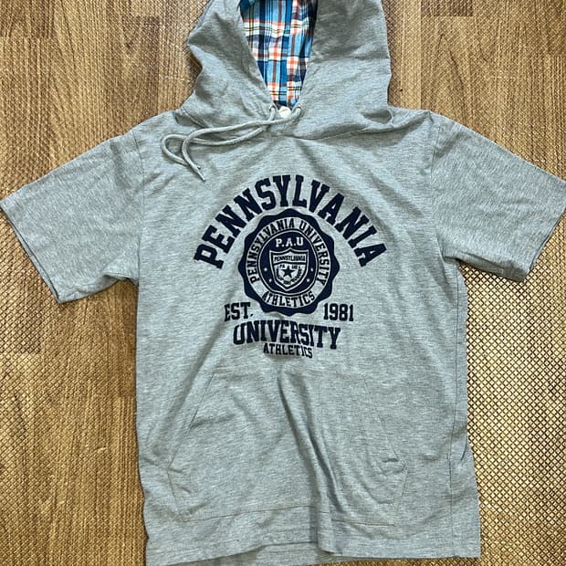 빈티지 체크 반팔 후드