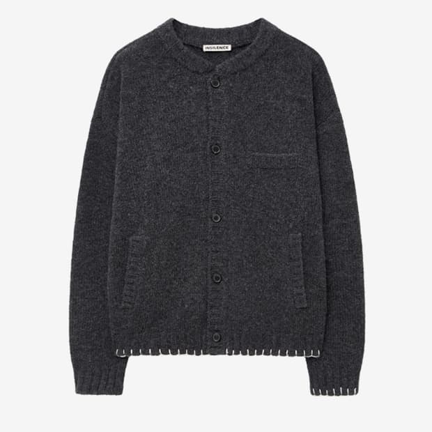 인사일런스 스티치 라운드넥 버튼 카디건 MELANGE CHARCOAL L