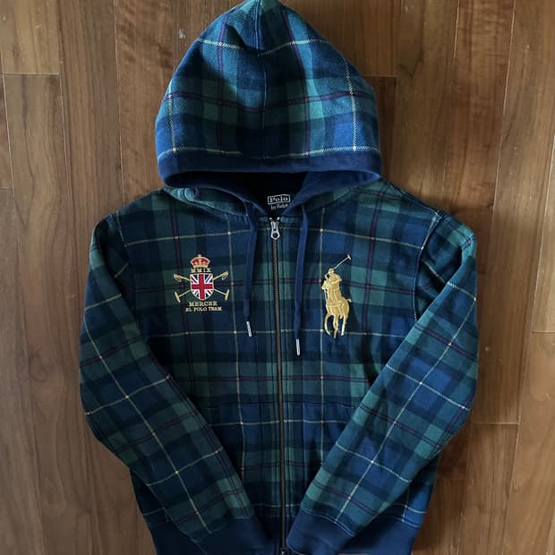 폴로 랄프로렌 빅포니 타탄체크 후드집업 M