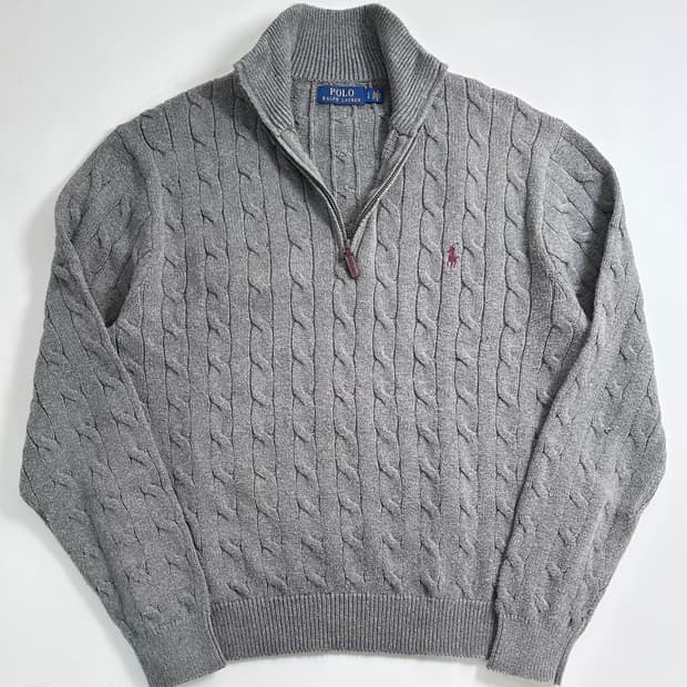 폴로 랄프로렌 그레이 케이블 니트 반집업