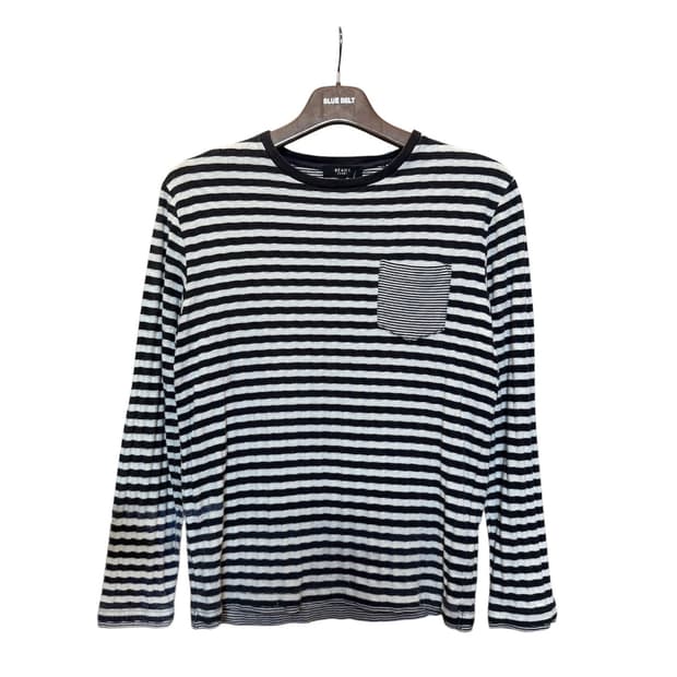 BEAMS 빔즈 스트라이프 체크골지 니트 패치포켓 믹스패턴 디테일