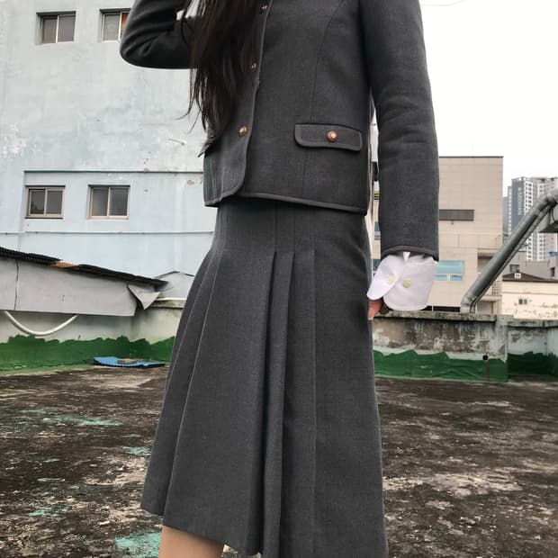 그레이 클래식 울 스커트