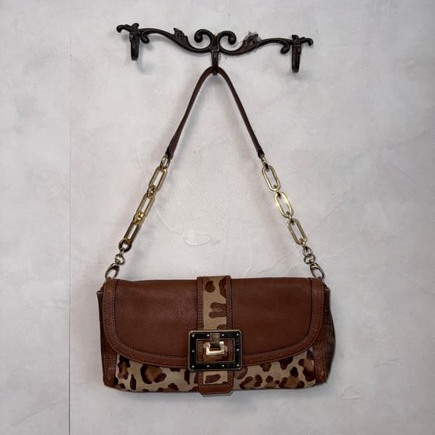 Anne Klein brown leopard chain 숄더백 