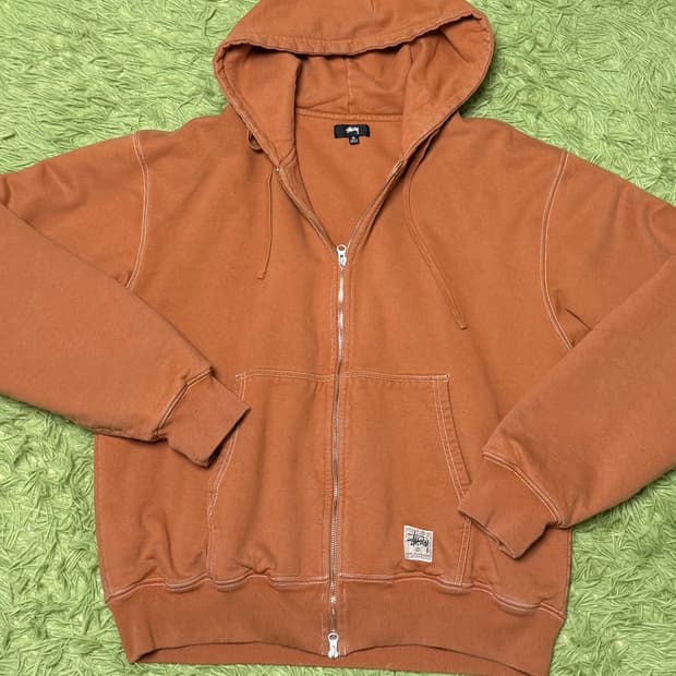 [XL] 스투시 오렌지브라운 스티치 후드 집업 (투웨이 지퍼)