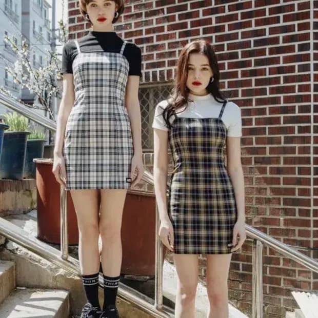 [무배] 믹스엑스믹스 하트클럽 체크 뷔스티에 원피스