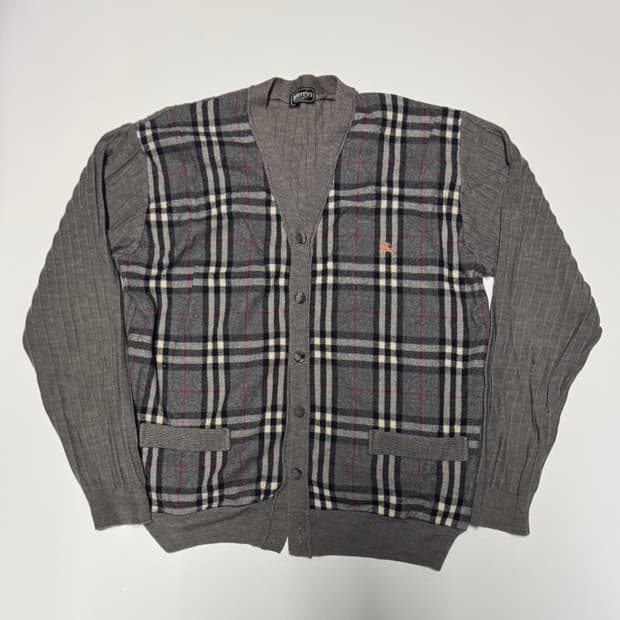버버리 런던 커스텀 빈티지 노바체크 가디건 L