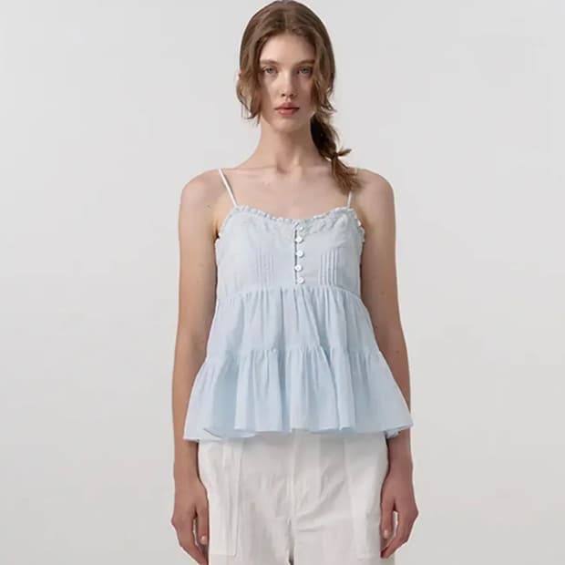 더바넷 Oa 프릴 슬리브리스 탑 라이트블루