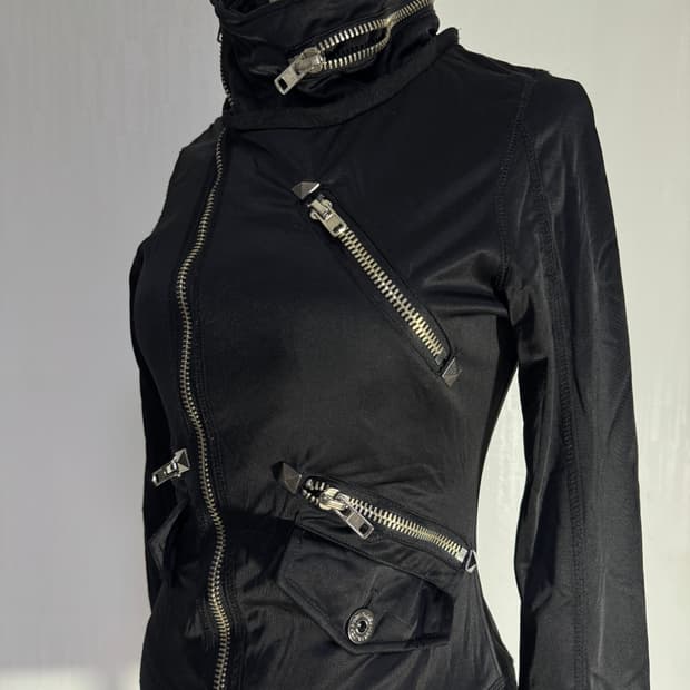 dia 하이넥 비대칭 지퍼 라이더 자켓 y2k 갸루 다이아