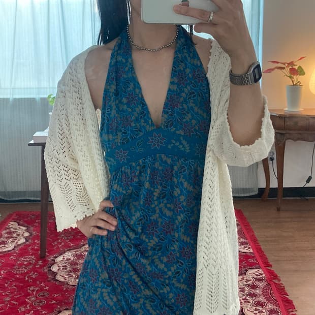 패턴 홀터넥 원피스
