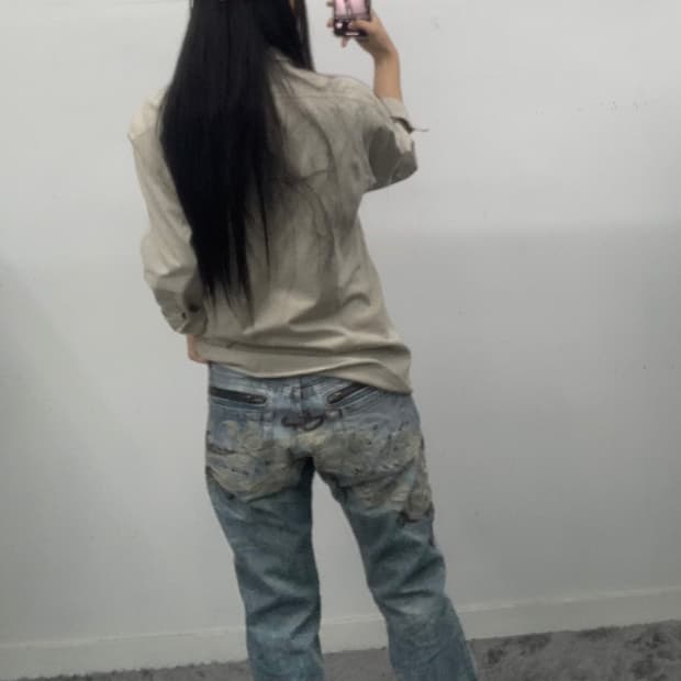 재패니즈 오리엔탈 y2k 자수 데님