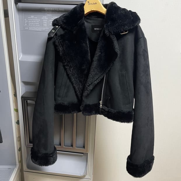 콜릿 크롭 밍크 스웨이드 무스탕 플리스 자켓 올블랙