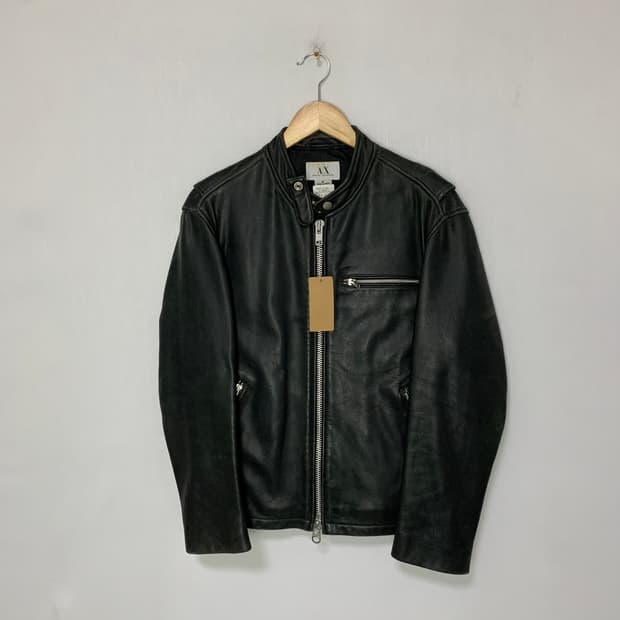 아르마니 익스체인지 빈티지 블랙 리얼 레더 소가죽 자켓 M