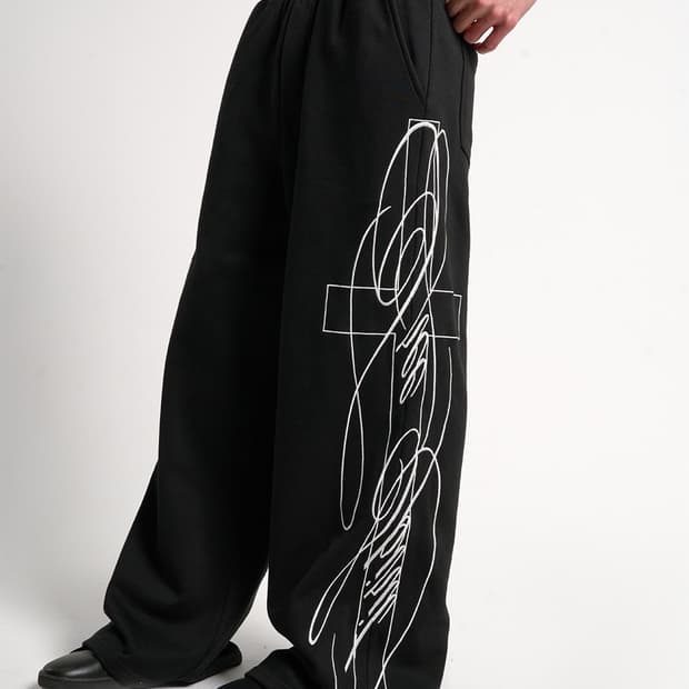Cross Embroidery Wide Sweatpants