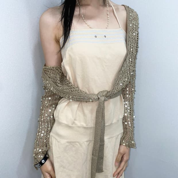 Metallic Mesh Cropped Bolero Cardigan