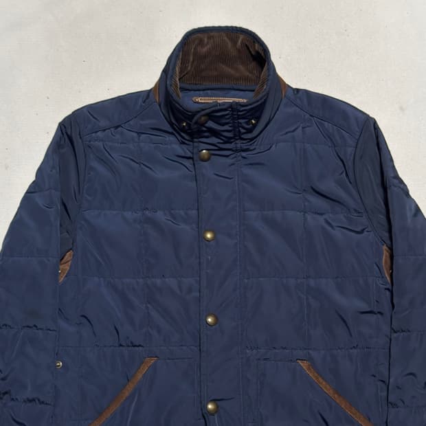 M 폴로랄프로렌 여성용 가죽 패치 네이비 퀼팅 자켓