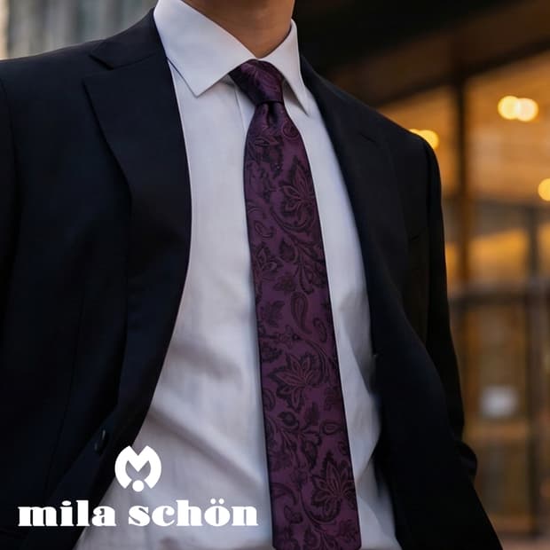 밀라숀 실크 퍼플 자카드 페이즐리 넥타이 9.5cm A+등급 K1679
