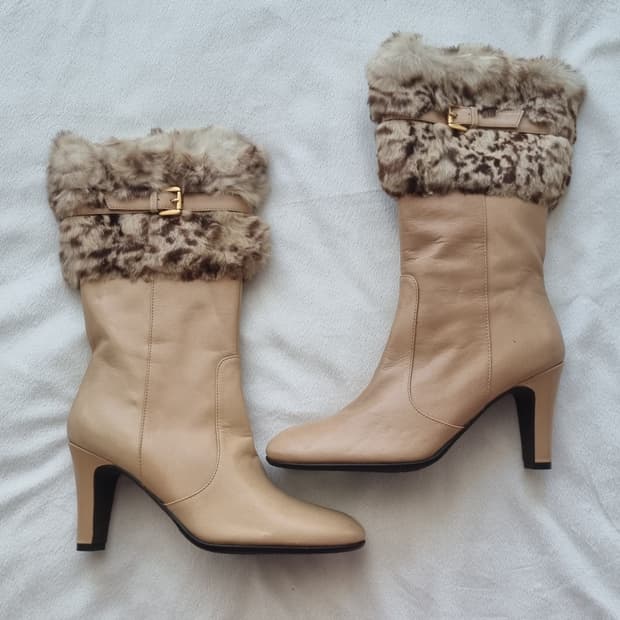 빈티지 갸루 레오파드 퍼 부츠