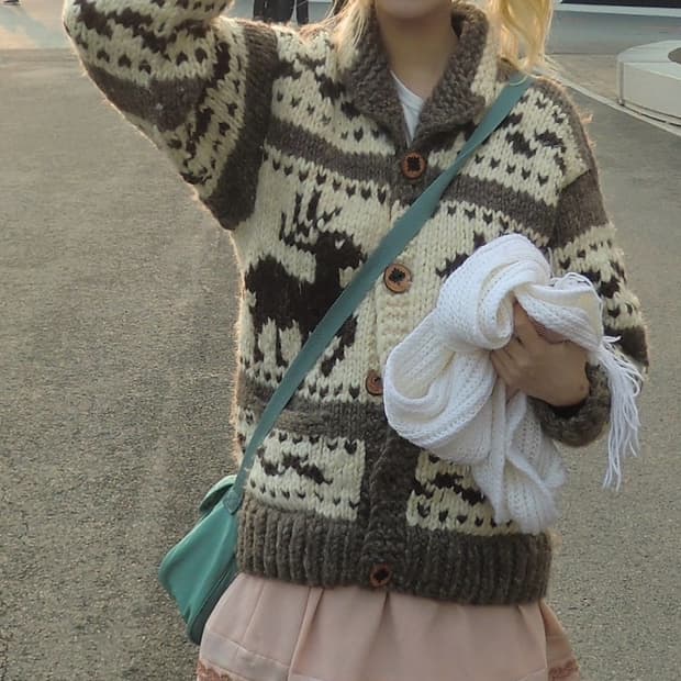 브라운 코위찬 빈티지 히피 모리걸 하구미 