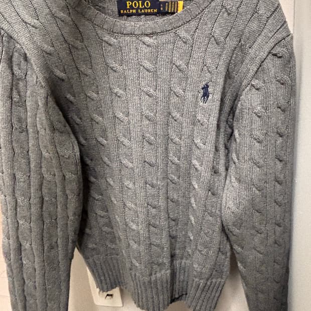 폴로 랄프로렌 케이블 라운드넥 니트 회색 L