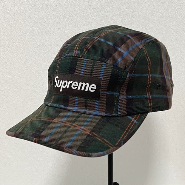 슈프림 2005 타탄 체크 캠프캡 그린 브라운