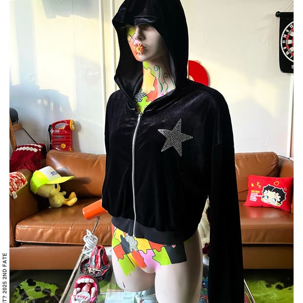 Jpn Vintage Star Cubic Velour Hood Zipup