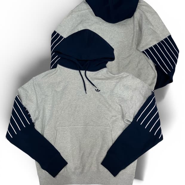 아디다스 배색 스트라이프 포인트 후드티 L