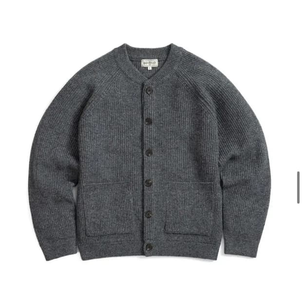 [M] 부기홀리데이 램스울 라운드넥 가디건 차콜