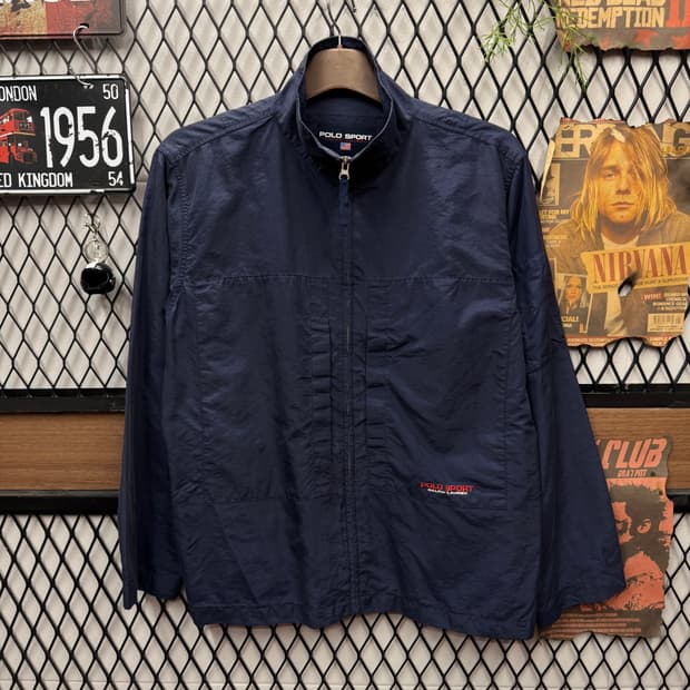 90s 폴로 랄프로렌 스포츠 바람막이 전면 로고 포인트 네이비