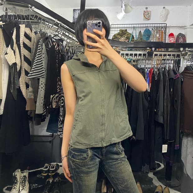 Lovelivelife 카키 후드 베스트