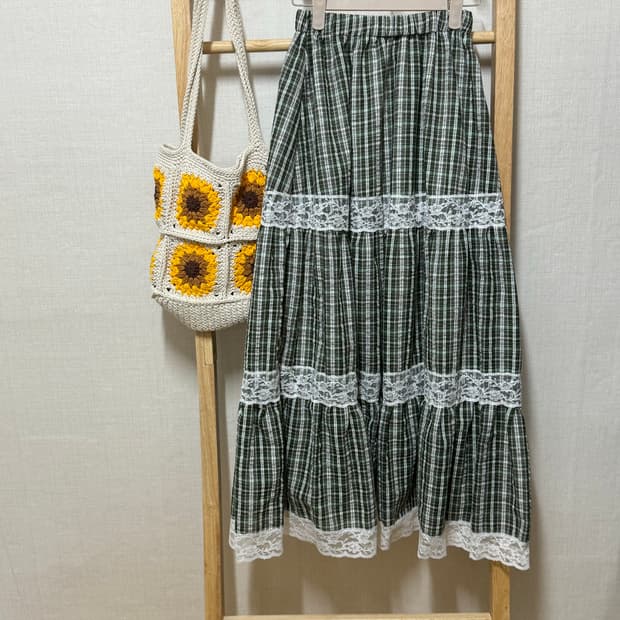 새상품)풀밴딩 녹색체크 스커트