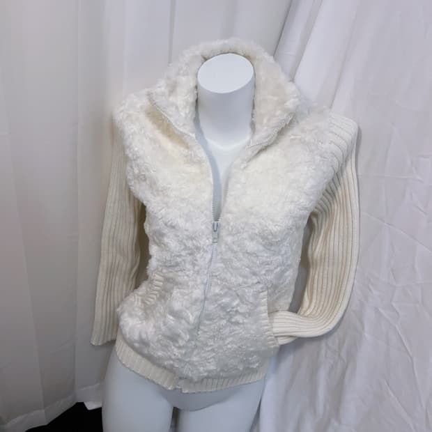 Y2k 퍼트리밍 니트 집업 화이트