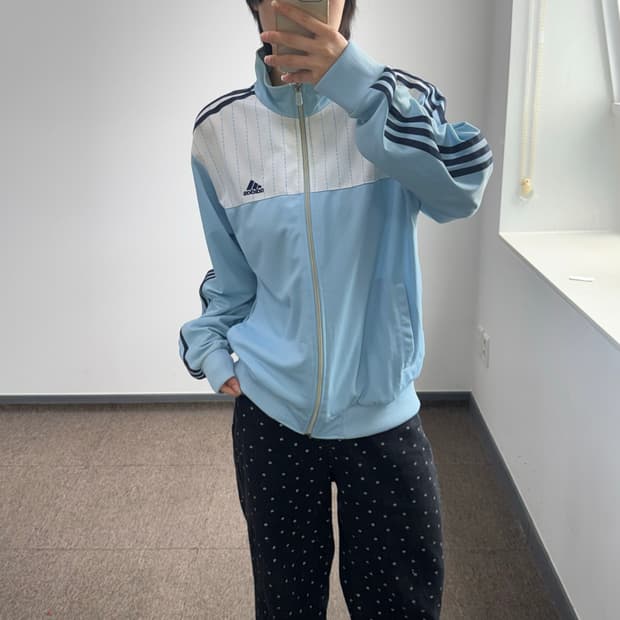 Adidas 아디다스 삼각로고 스카이블루 배색 져지 