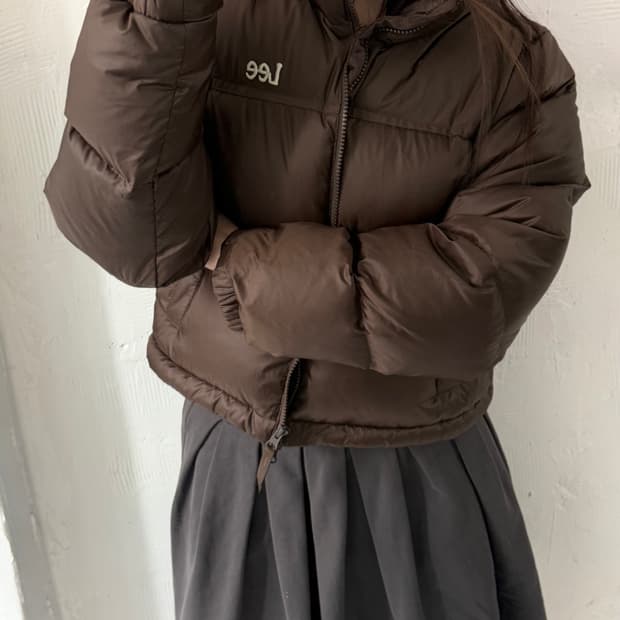 Lee 리 우먼 브라운컬러 릿지 크롭 덕다운 패딩