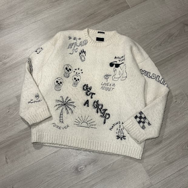 마더 스케치 자수 니트