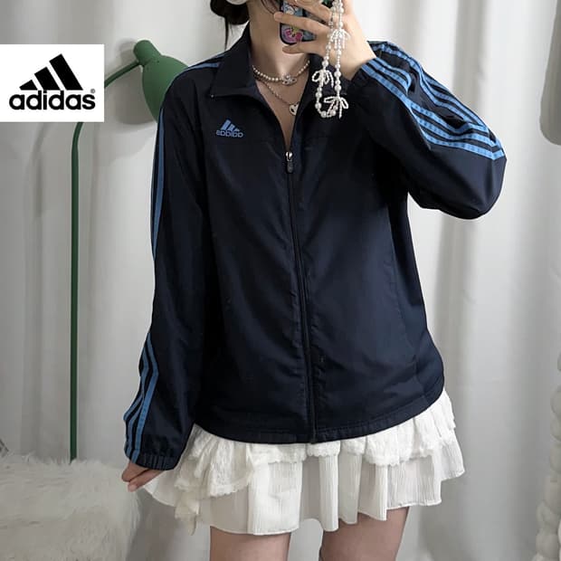 아디다스 네이비 & 블루 오버핏 바람막이 