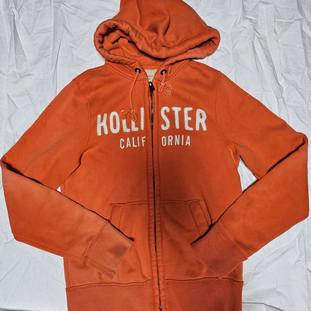 홀리스터 핀터깔 y2k 자수 로고 후드집업 오렌지 S