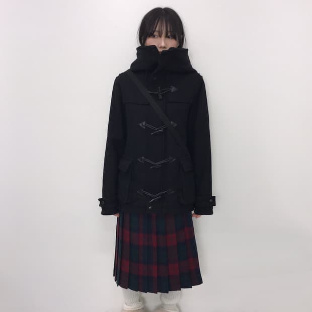 Jpn High-Neck Black Hooded Duffle Coat